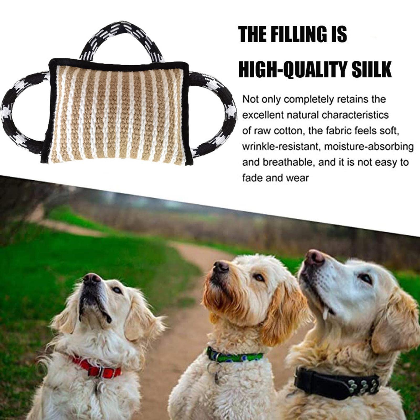 Strapazierfähiges beißkissen mit 3 Griffen, Zerrspielzeug für Mittelgroße bis Große Hunde, Welpentraining, Schwarz, 25 x 20 cm