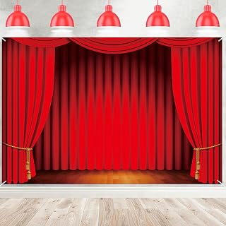 Theatre Show Backdrop Banner Theater Stage Red Curtain Backdrop Photography Background Stage Lights Drapes Decorations for Movie Night Dance Party Circus Photography Background Decor Favors