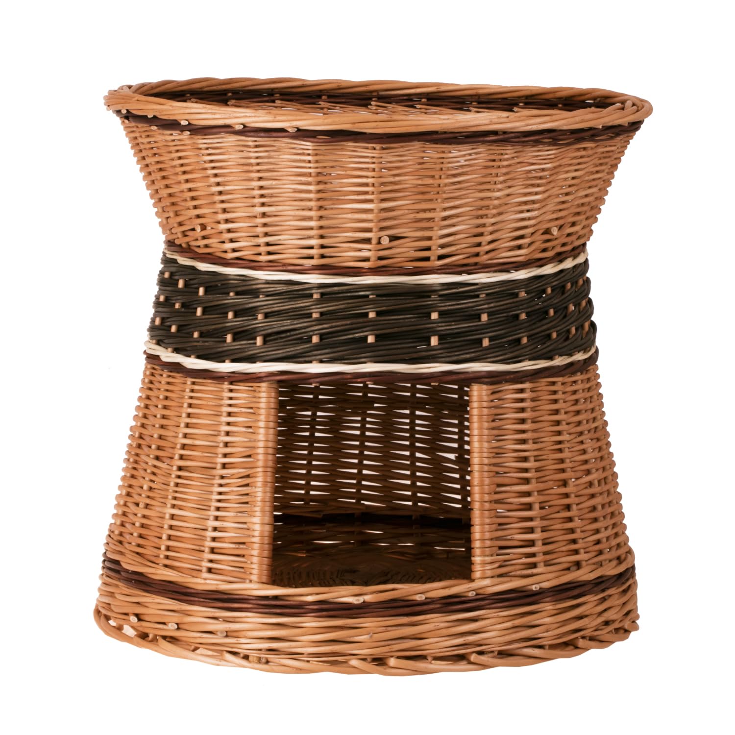 Wicker Indoor Igloo Cat Bed Cave Double Cat Bed pet Cave Indoor Cat House with Bed on Top Cosy Cave Bed Cat Sofa Box Wicker Cat Basket Natural (48x48x43cm) e-wicker24 (Round, Without Cushion)