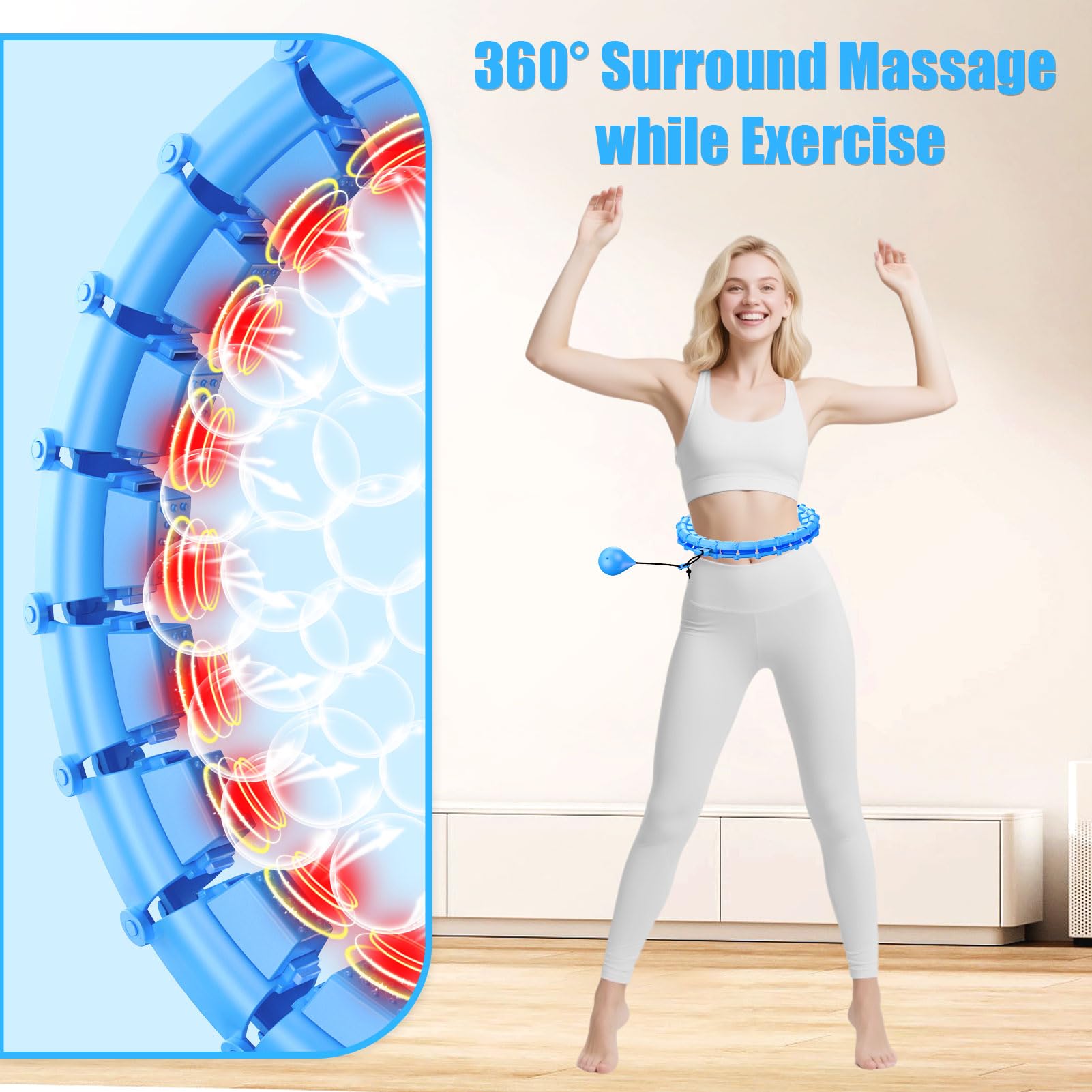 HOELLL Cerceau lesté réglable Amovible de 165,6 cm pour Perte de Poids pour Adultes, Cerceau de Fitness Silencieux avec 32 maillons, cerceaux d'exercice intelligents et Amusants pour Femmes et