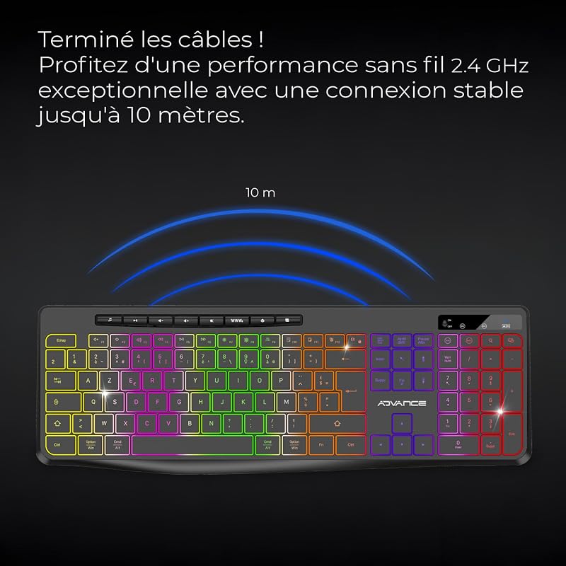 AD ADVANCE R Type Vezeték Nélküli Billentyűzet - Csendes, Tölthető, RGB Háttérvilágítás, Francia Kiosztás, Windows/Mac Kompatibilis