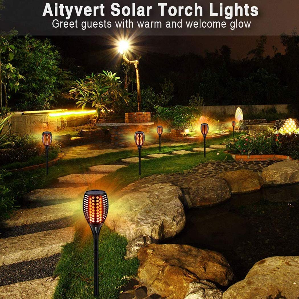 LED Solarne latarnie ogniskowe, migotliwe, tańczące, światła do ogrodu, solarne płomienie, światła od zmroku do świtu, automatyczne włączanie/wyłączanie, wodoodporne światła solarne do ogrodu
