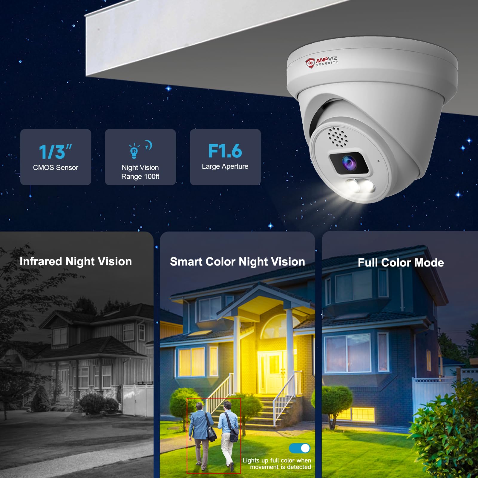 Anpviz 6MP PoE Kamera, UltraHD IP-Kamera mit Mikrofon & Lautsprecher, Smart Color Nachtsicht Sicherheitsturmkamera, AI-Mensch- und Fahrzeugerkennung, Kuppelkamera mit 2,8 mm Objektiv