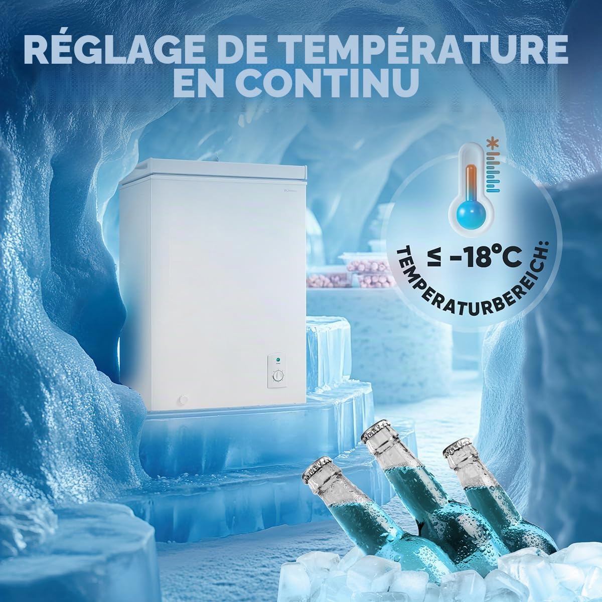 Bomann, Congélateur Coffre 100L Blanc GT7355-4 Étoiles, Température ≤ -18°C, Capacité de Congélation 4,5 kg/24h, Lampe de Contrôle, Réglage Température, Amovible, Roulettes, Idéal pour Famille