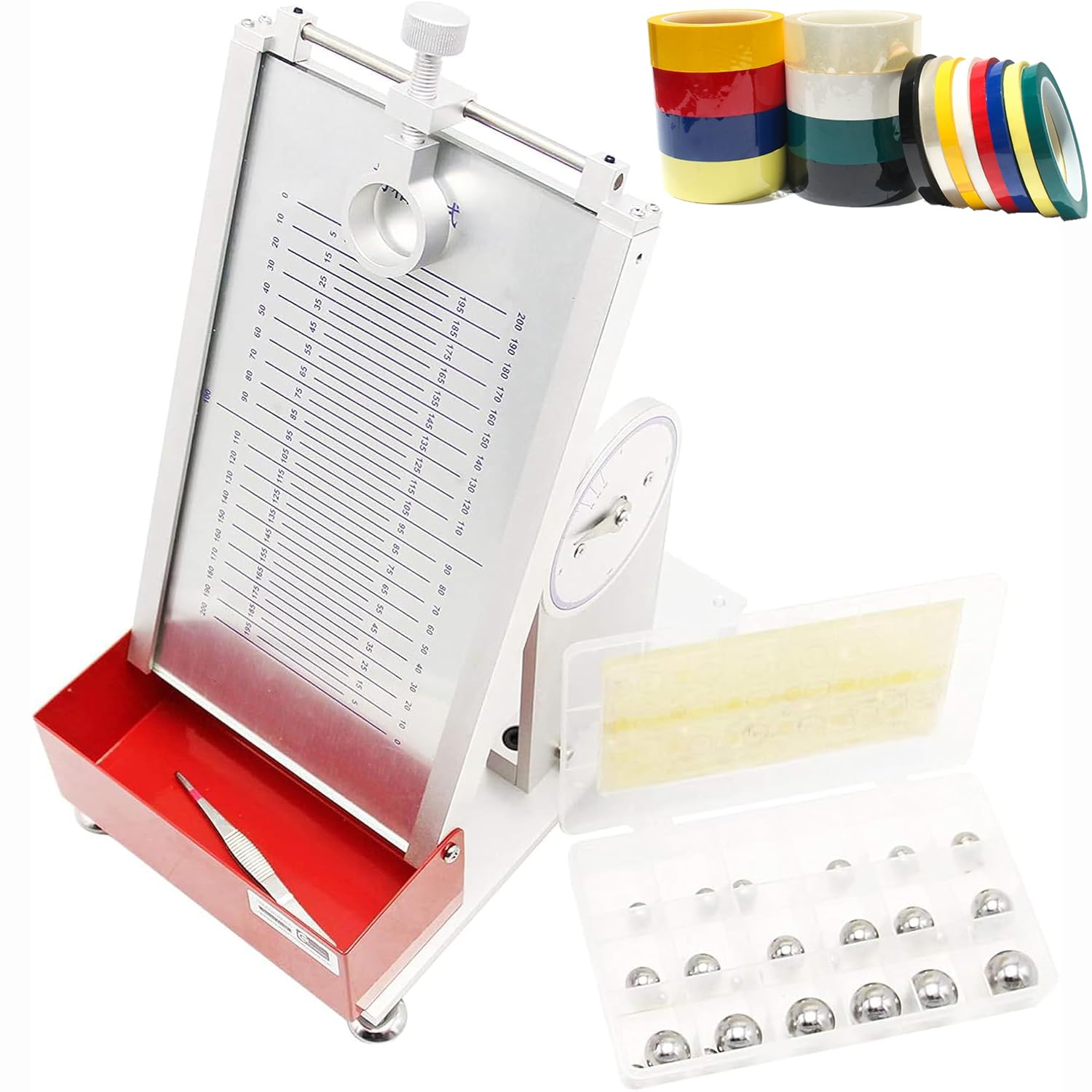 Klebeband-Ersthaftungstester, Labor-Erstklebetester, 0-30° Winkel einstellbar, mit Stahlkugel, für Bänder, Aufkleber, Etiketten