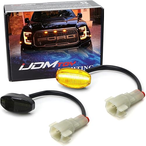iJDMTOY Kit de luces de marcador lateral de guardabarros delanteros con lente ahumada, color ámbar, compatible con Ford Raptor 2017-2020, alimentado