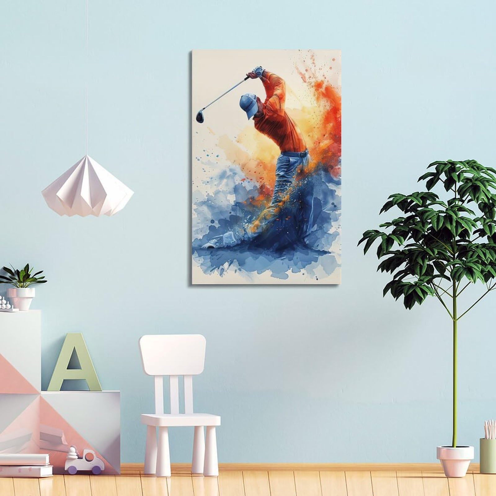 XMUXCY Decorazione da parete per camera da letto, poster su tela, poster sportivo, stile artistico, golf, altalena, 60 x 90 cm, stile cornice
