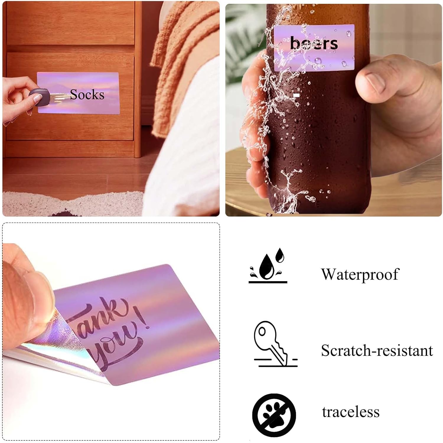 3 X 2 Inch Holographic Thermal Labels,Thermal Label Stickers Waterproof Rainbow Printer Decals for Name Tag DIY Logo Design，200 Pcs/1 Roll (Pink) - Image 7