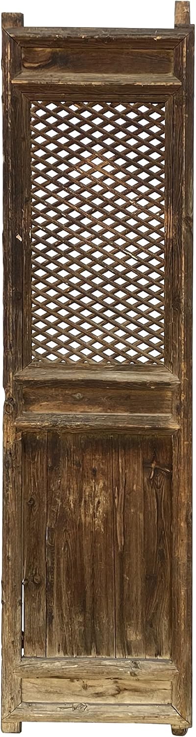 Chinese Old Rustic Bold Geometric Open Pattern Wall Tall Panel Divider Acs7299