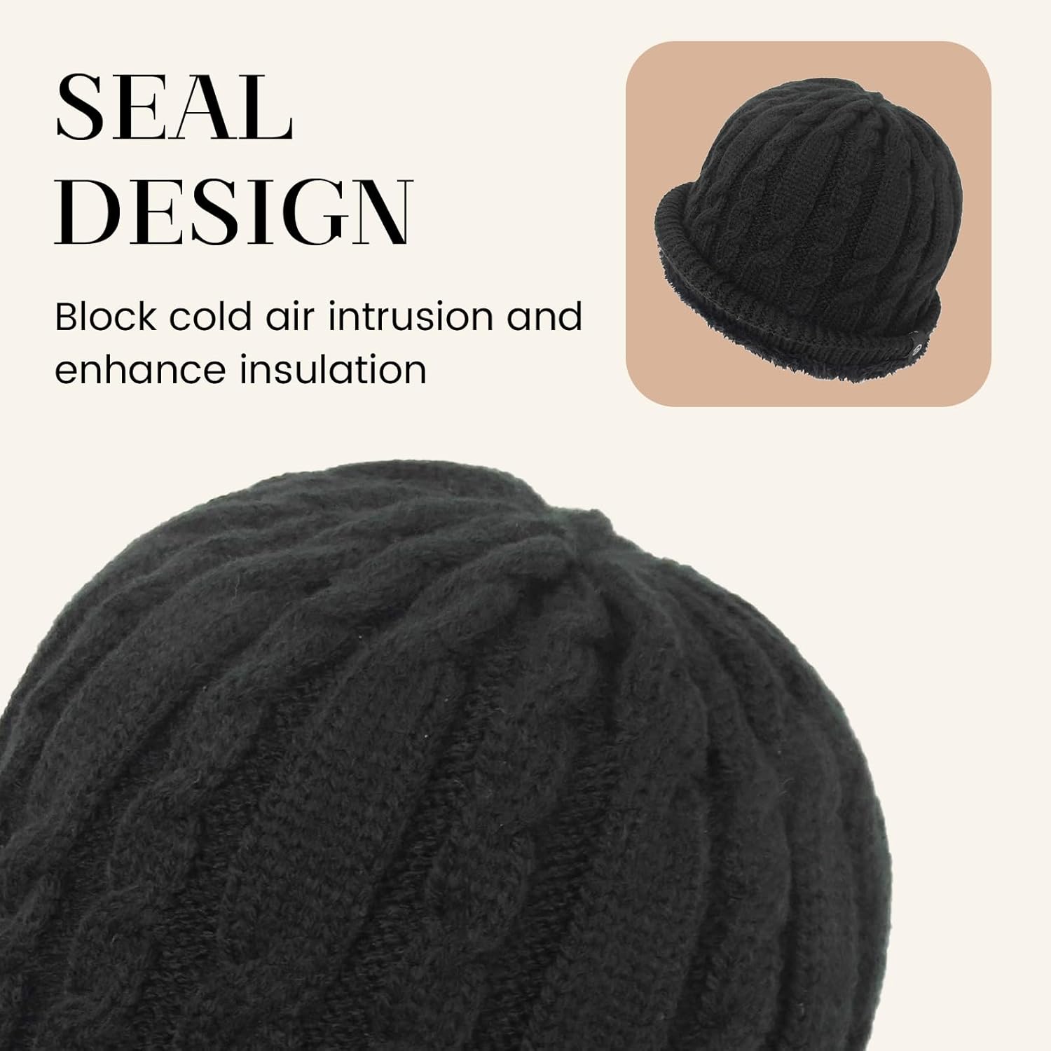 Winter Beanie Hat for Women Men Thick Cable Knit Beanie Velvet Fleece Lined Skull Cap Cuff Beanie - Image 5