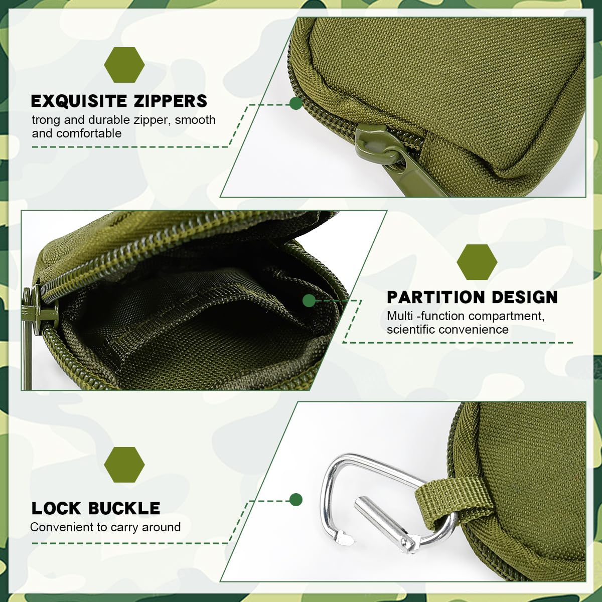 4 Pièces Portemonnaie à Fermeture Eclair pour Femme et Homme, Mini Portemonnaie en Toile avec Boucle Sac à Clés Tactique pour Chien pour Cartes, Clés et Divers Petits Objets
