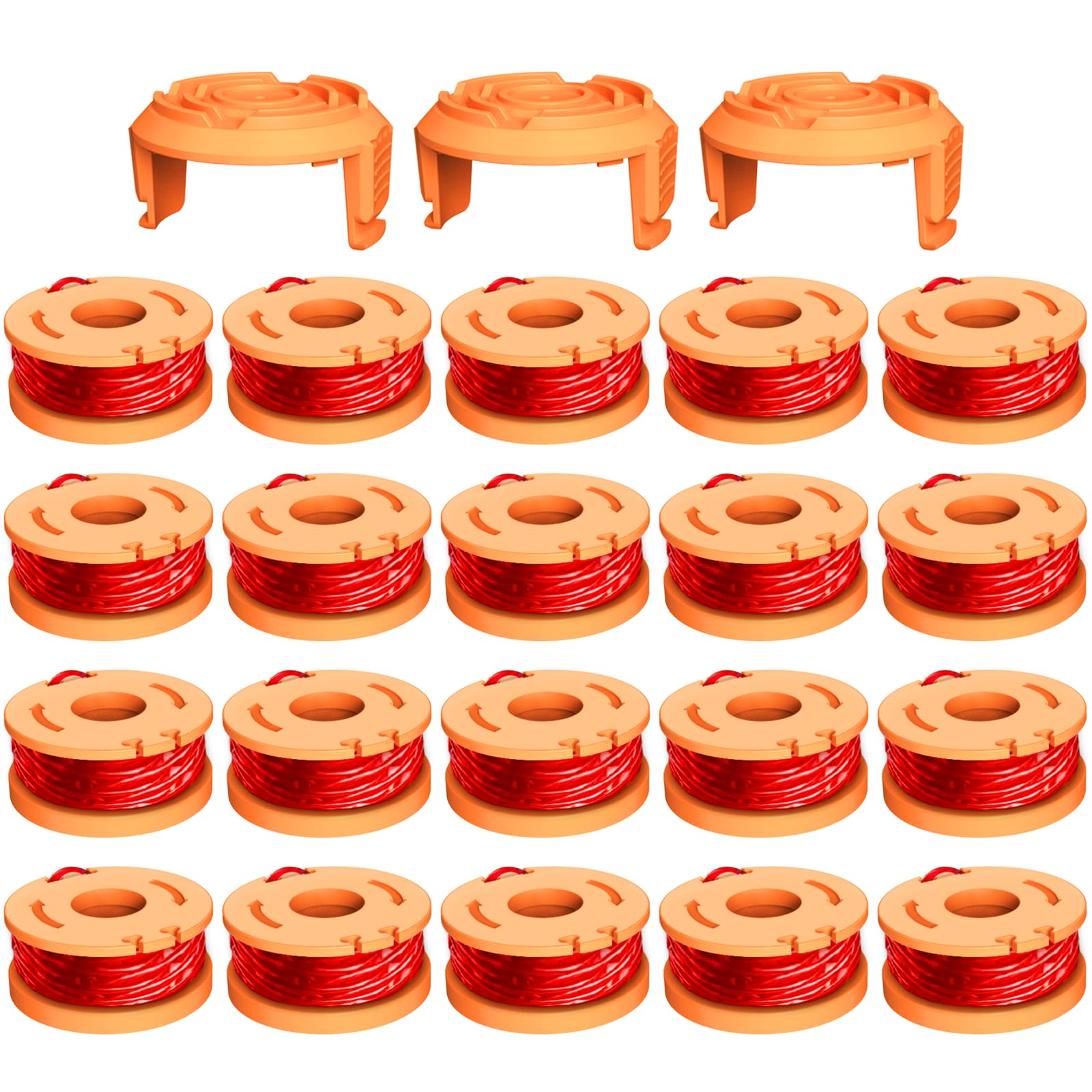 WA0010 Replacement Trimmer Spool for Worx, 0.065 Inch Diameter Trimmer String Weed Eater Refils and WA6531 Spool Cap Covers, Compatible with Worx Weed Eater (20 Spools+3 Caps)