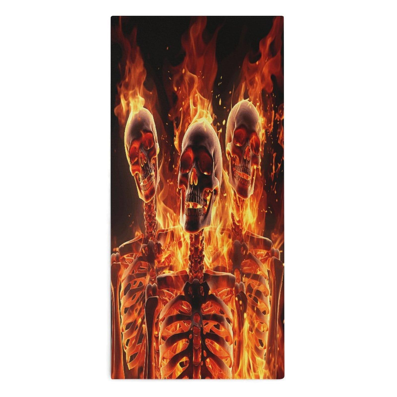 Fodpand Style Fire Skeletons Microfiber Towels, Decorative Bath Towel Soft & Lightweight, Hand Towels Multipurpose Use For Bathroom, Pool, Gym, Spa, And Hotel Use