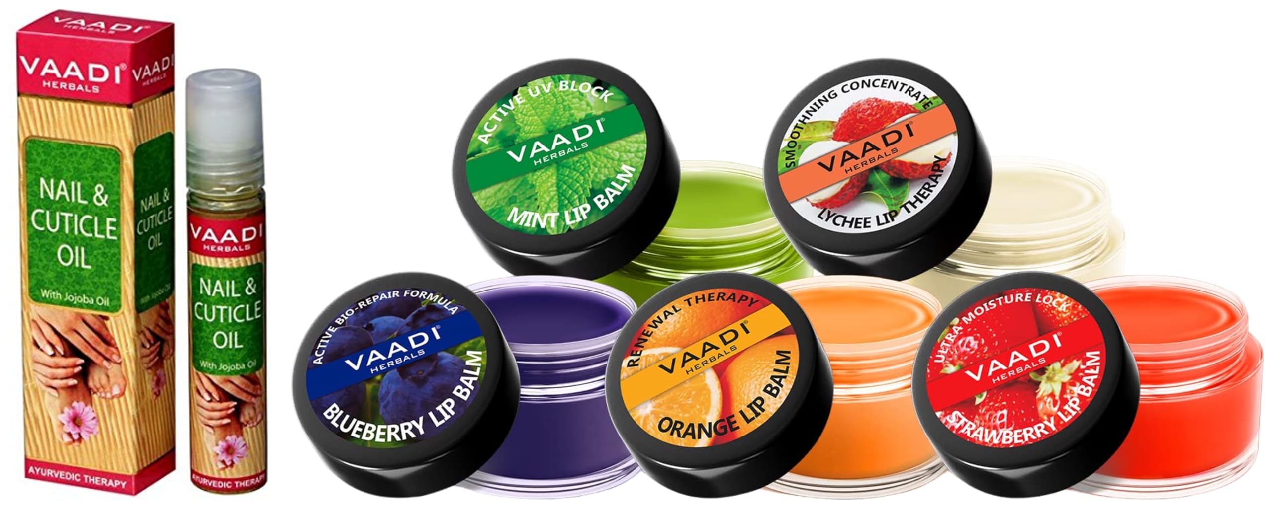 VAADI HERBALS Assorted Lip Balms, 10g (Pack of 5) 100% Natural Lip Balms| For Dry & Chapped Lips | 24hr Hydration | & Nail and Cuticle Oil with Jojoba Oil, 10ml-image-49