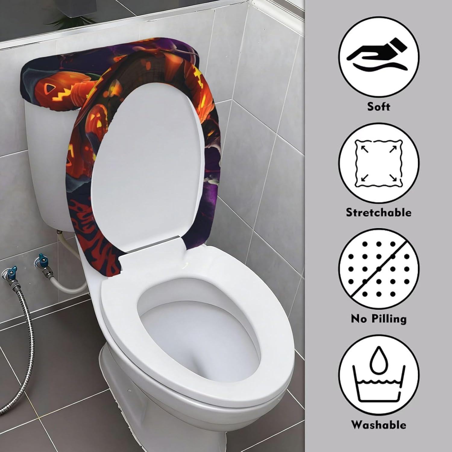 Happy Halloween Party Toilet Tank Cover And Toilet Lid Cover Set Stretch Bathroom Toilet Lid Seat Cover