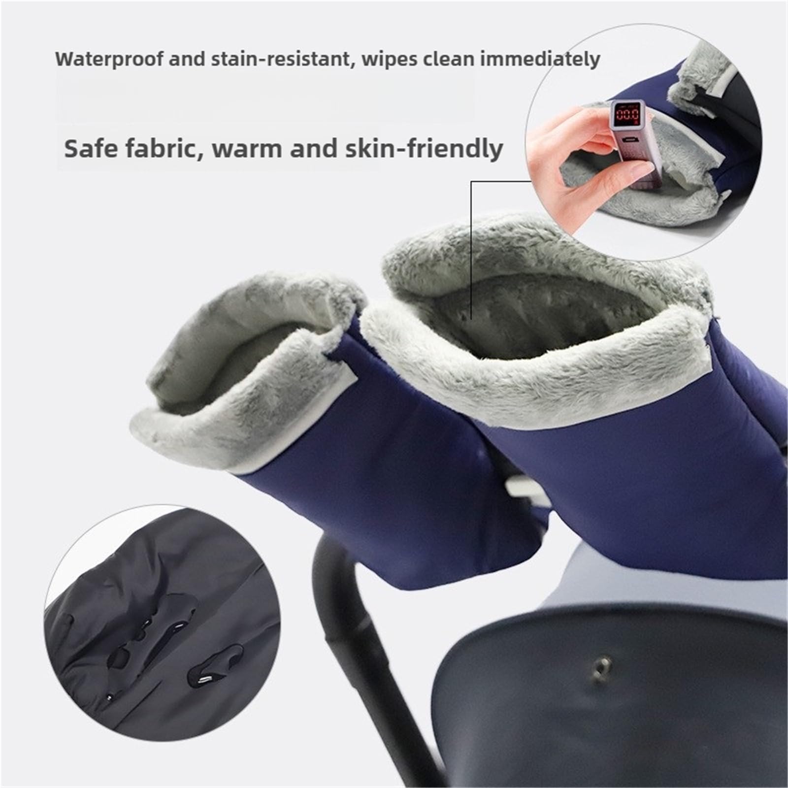 Guanti Passeggino Scaldamani for passeggino, guanti invernali spessi e caldi, resistenti all'acqua, accessori universali(Black)