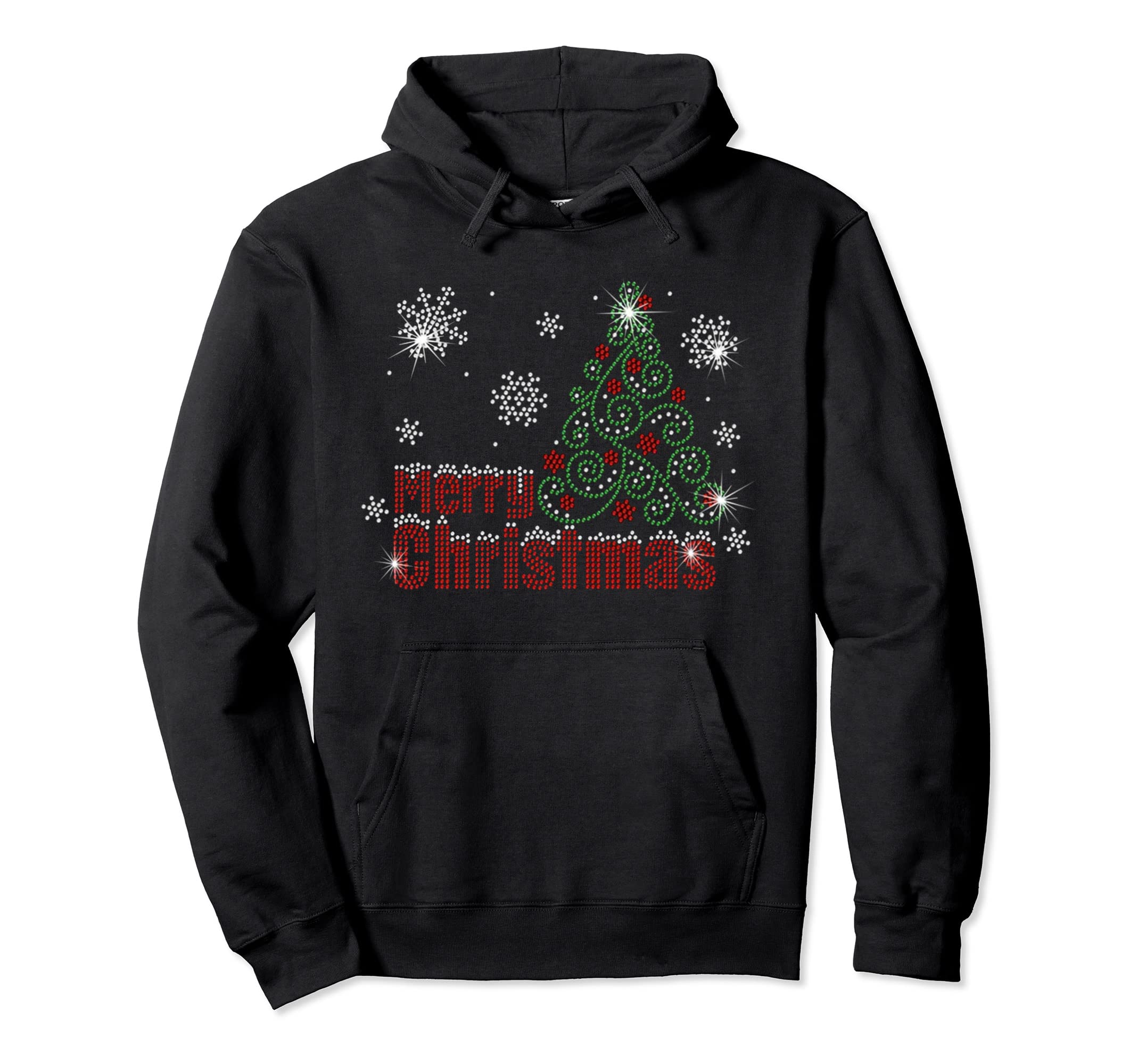Sparklenation Merry Christmas Tree Bling Rhinestone Pullover Hoodie