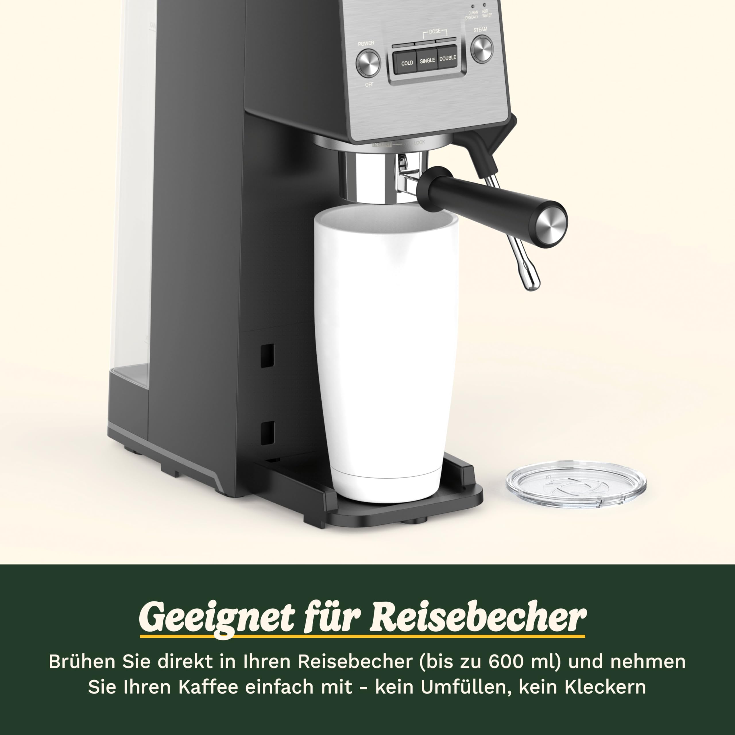 Cuisinart Slim Kaffeemaschine | Espresso, Americano, Cold Brew | Integrierter Milchaufschäumer | 15 Bar | Siebträger ohne Boden | kompakt | Reisebecher | 1,5L Tank, Edelstahl Slim
