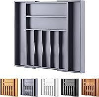 Vista 20 de Organizador de cajones extensible de acacia para cubiertos y utensilios, bandeja de cubiertos de madera de acacia ajustable en cajón para cubiertos