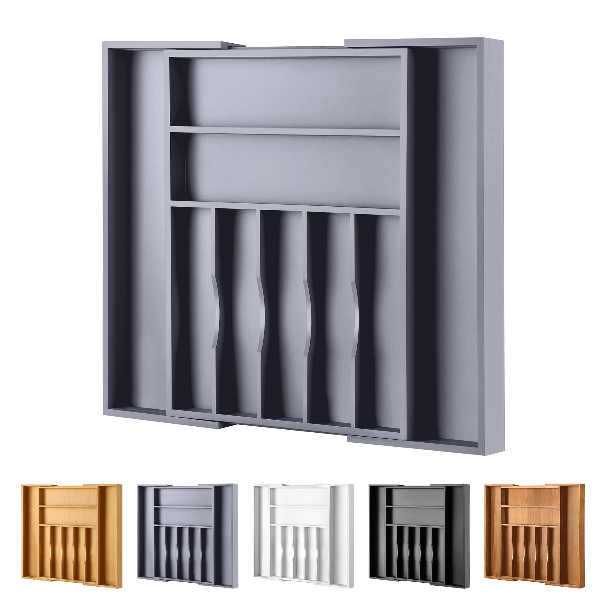 Großer Premium-Besteck-Organizer aus Bambus – erweiterbarer Schubladen-Organizer und Utensilien-Organizer – 43,2 x 50 cm Besteckkasten mit Trennwänden für Küchenutensilien und Besteck (7–9