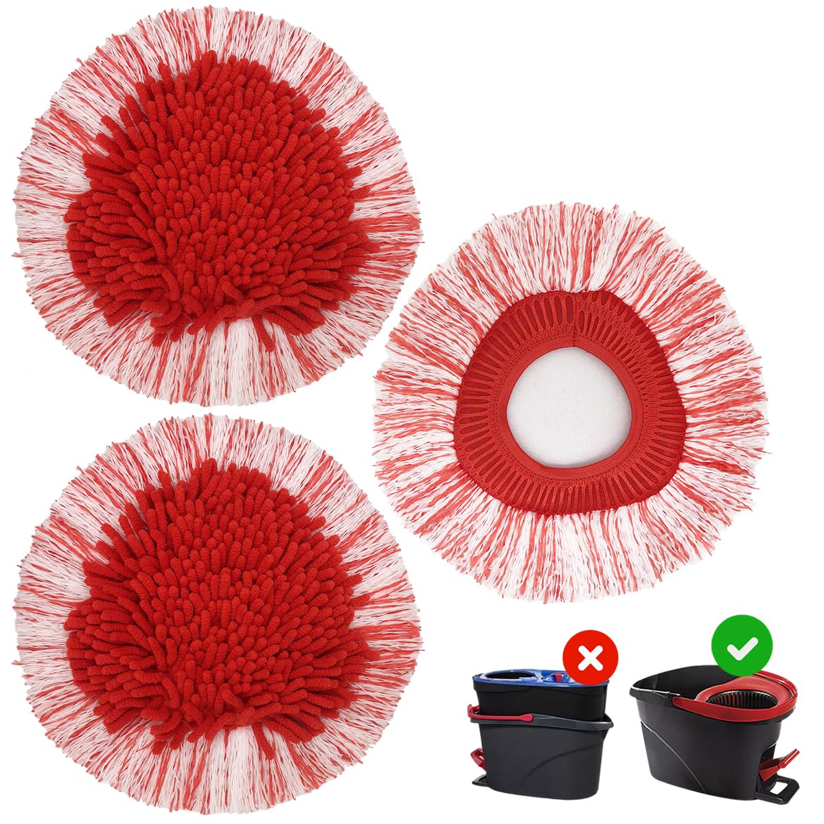 3 Pack Upgraded Deep Clean Refill Repalcement Mop Heads Compatible with O-Cedar EasyWring Spin Mop & Bucket System,Built-in Strong Friction Microfiber Chenille,More Cleaning Power Mop Refills.
