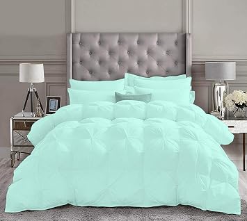 1 Piece Pinch Pleated Comforter Premium 1000 Thread Count 100% Egyptian Cotton Super Soft Twin/Twin XL Size Aqua Blue Color