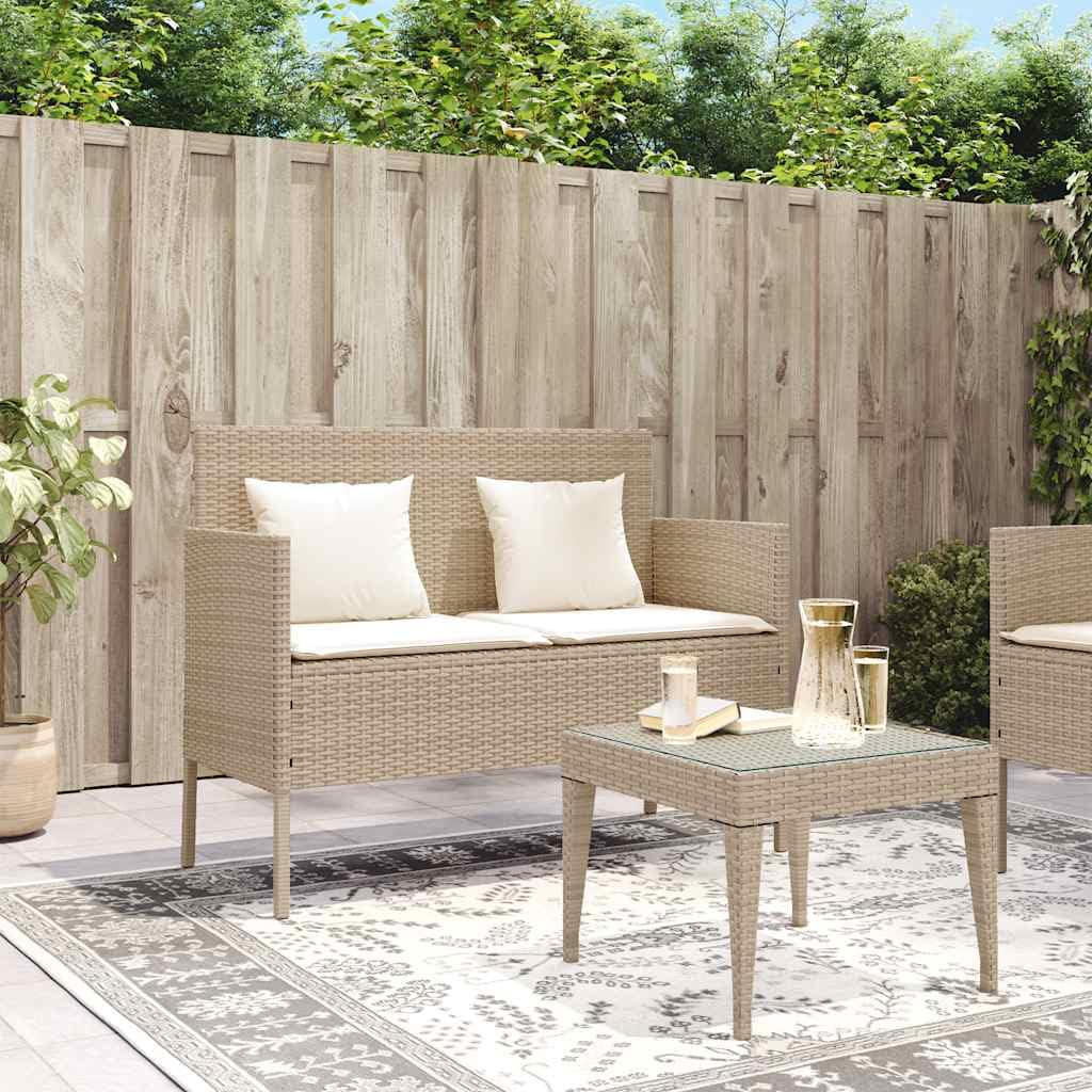 Panca da giardino in polyrattan con contenitore e cuscino, beige, in rattan sintetico, con borsa impermeabile, cuscino imbottito spesso con rivestimento rimovibile, molla a gas