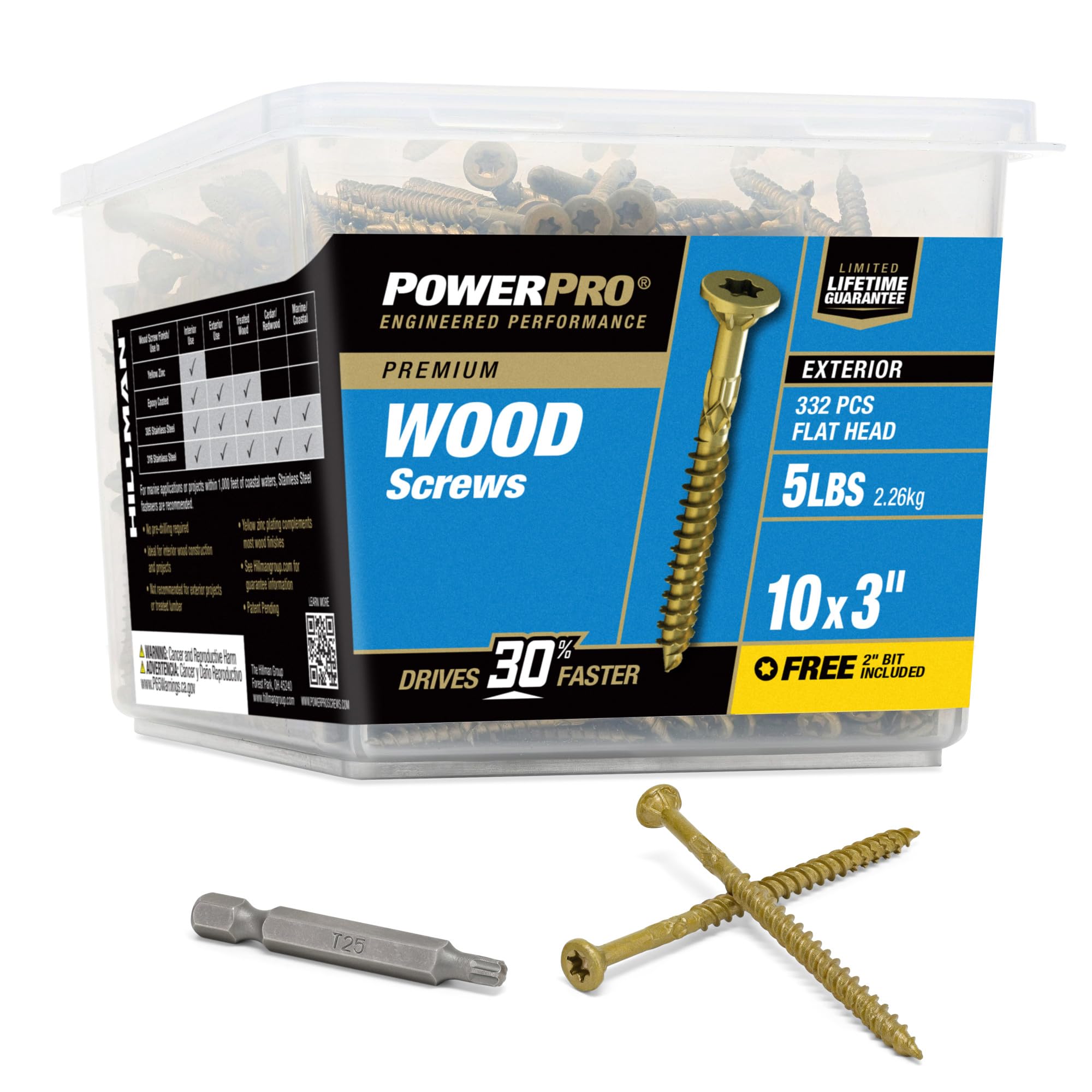 Power Pro Premium Exterior Wood Screws, #10 x 3 Inch All-Purpose Deck Screws for Outdoor Projects, T-25 Star Bit Included, Bronze, 332 Pieces |