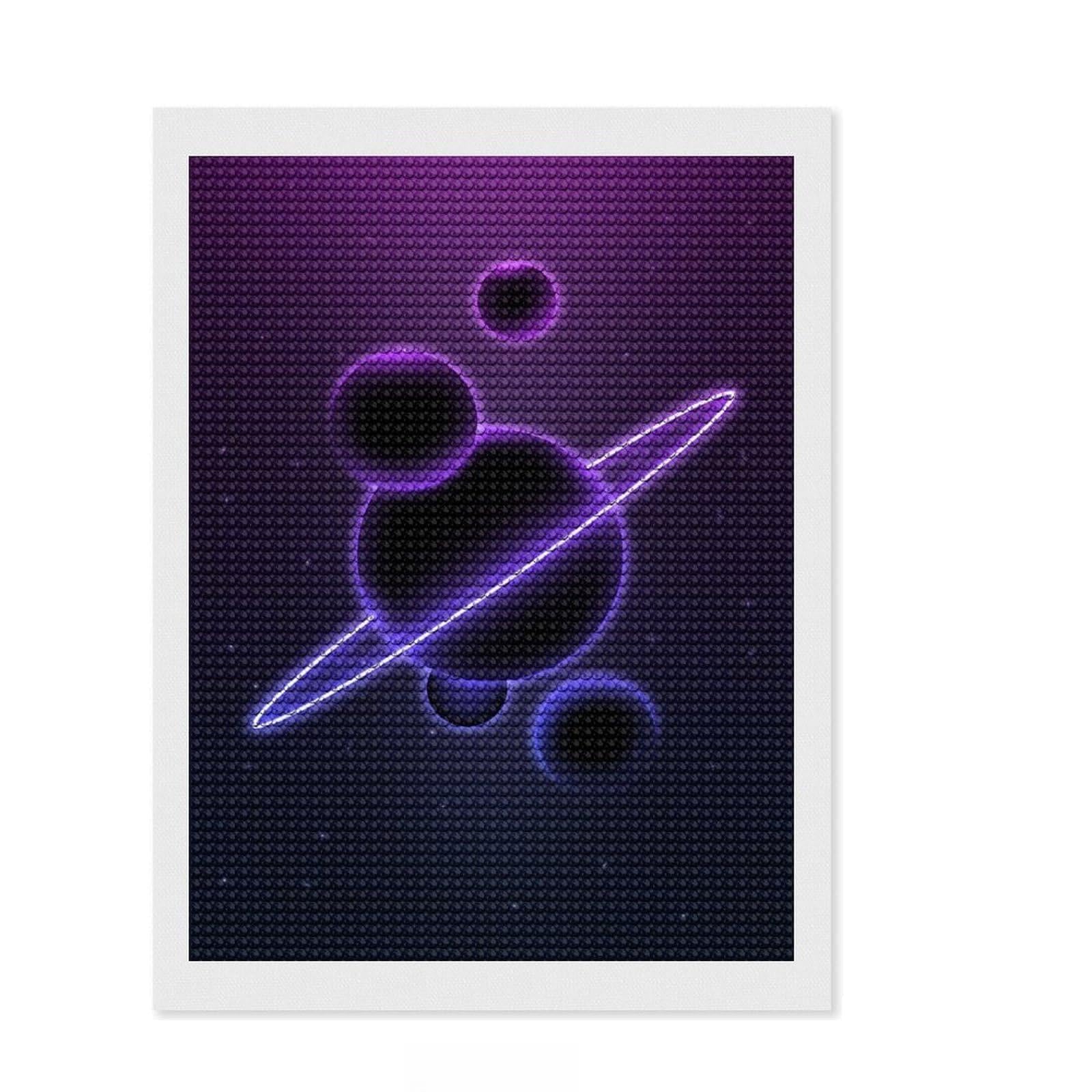 Junmoney Saturn Planet Diamond Art Canvas 12"x16", for Teens, Enjoyable At-Home Hobby, Office Decor, Gift Idea, Pleasing Wall Art Project
