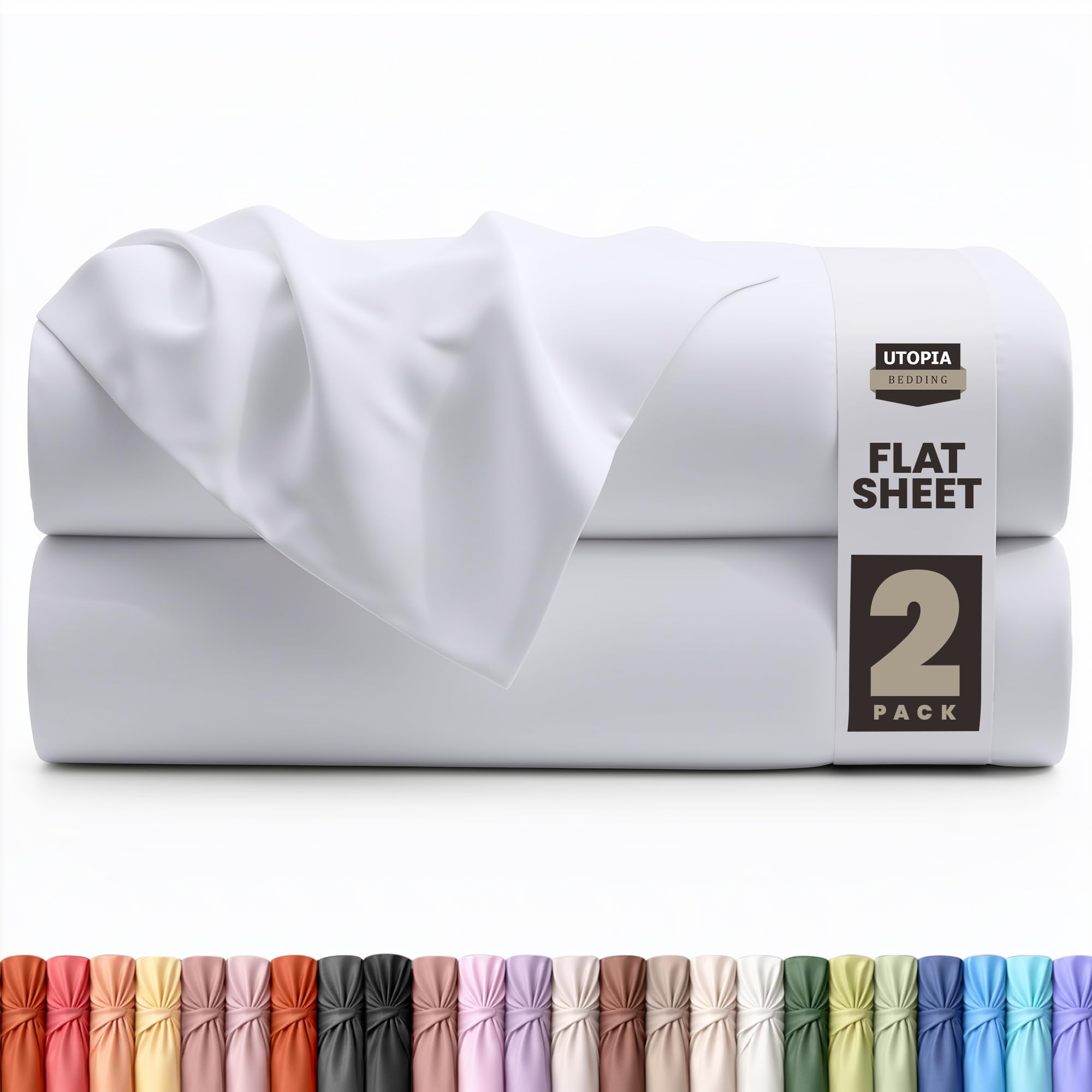 Utopia Bedding 2 Pack Flat Sheet Single Size - OEKO-TEX Certified - Easy Care Soft Brushed Polyester Microfiber Fabric Wrinkle, Shrinkage and Fade Resistant - White