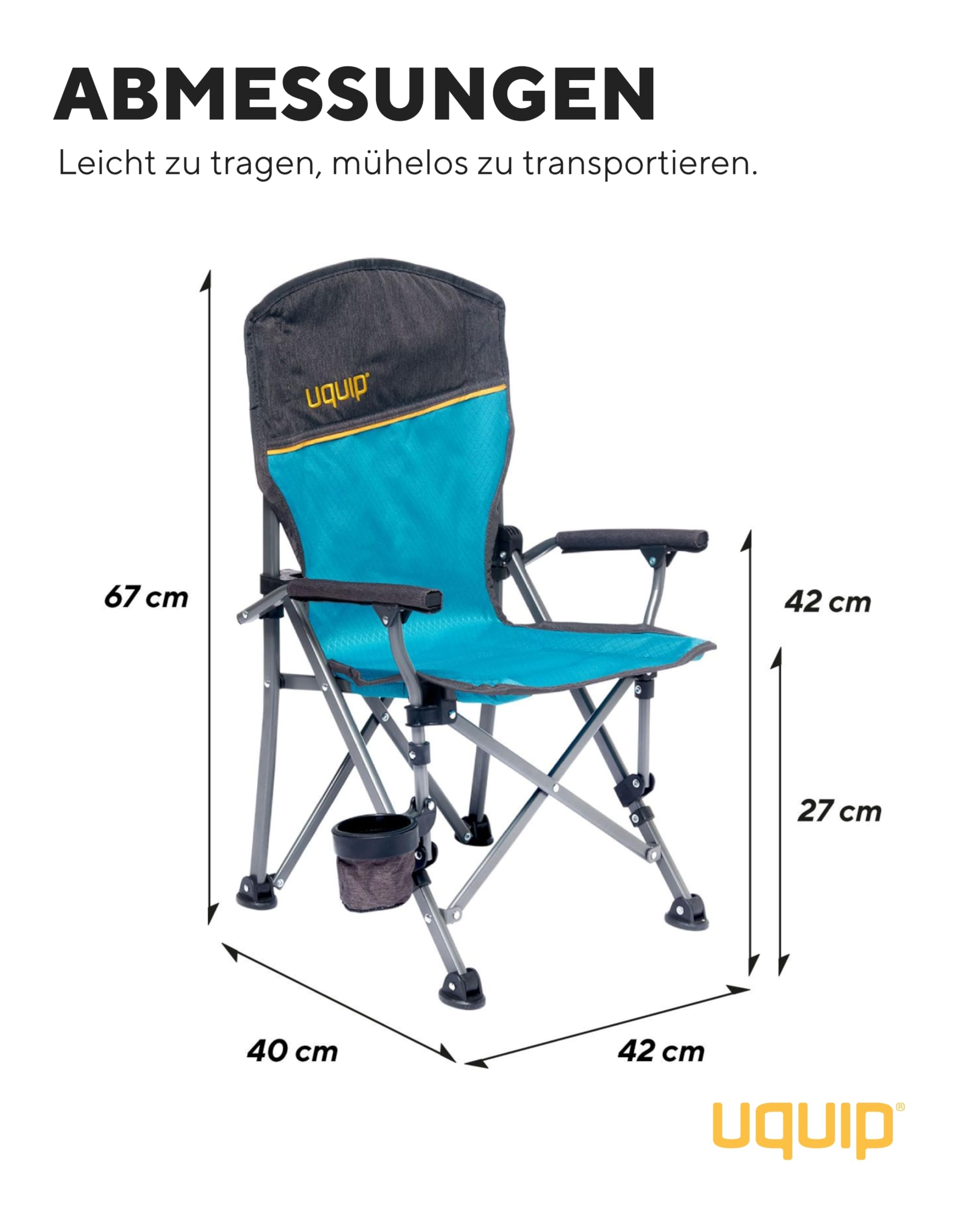 Uquip Kirby Kinder Campingstuhl, Einklemmschutz, Getränkehalter, 60kg Tragkraft, Blau Küche, Haushalt & Wohnen