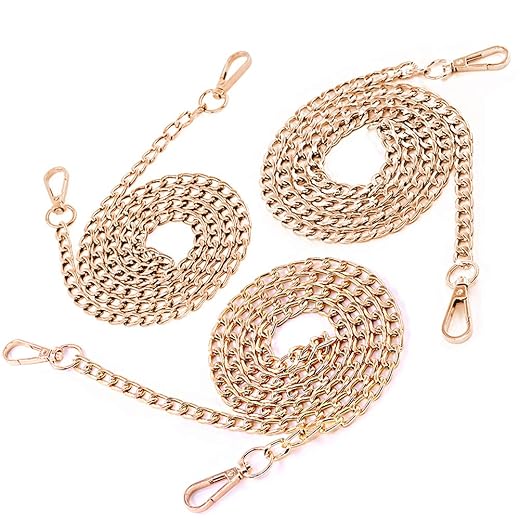 Swpeet 3Pcs Gold Luxury Fashion 47 Inche Replacement Flat Chain Strap with Buckles Set, Perfect for DIY Metal Shoulder Cross Body Bag Hand Bag Purse Replacement