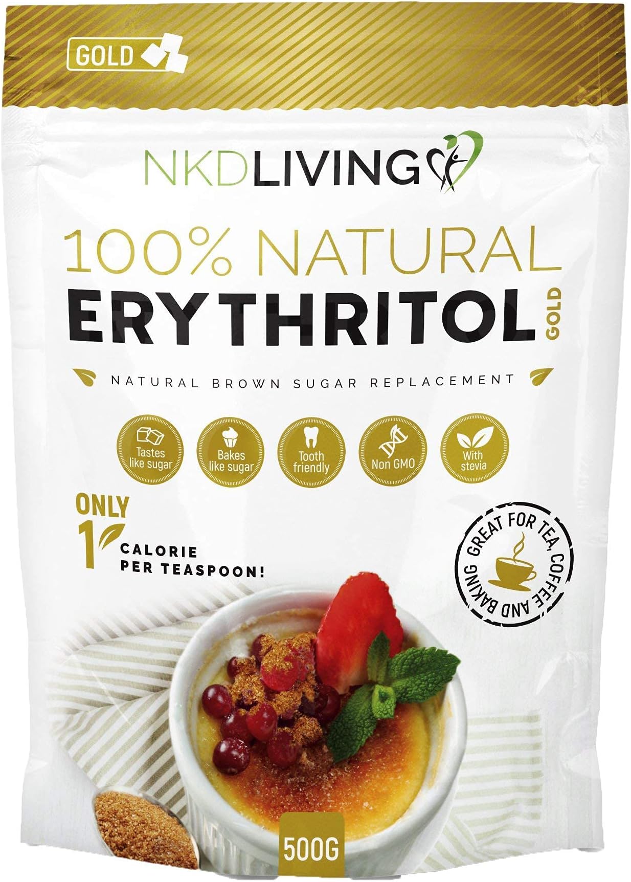 Erythritol GOLD 500g - Natural Brown Sugar Alternative with Stevia