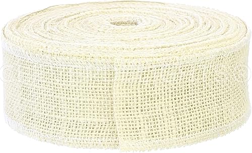 Miniatura 2 de CleverDelights Cinta de arpillera marfil de 2 pulgadas - borde acabado - 25 yardas - Tela de arpillera de yute blanco roto
