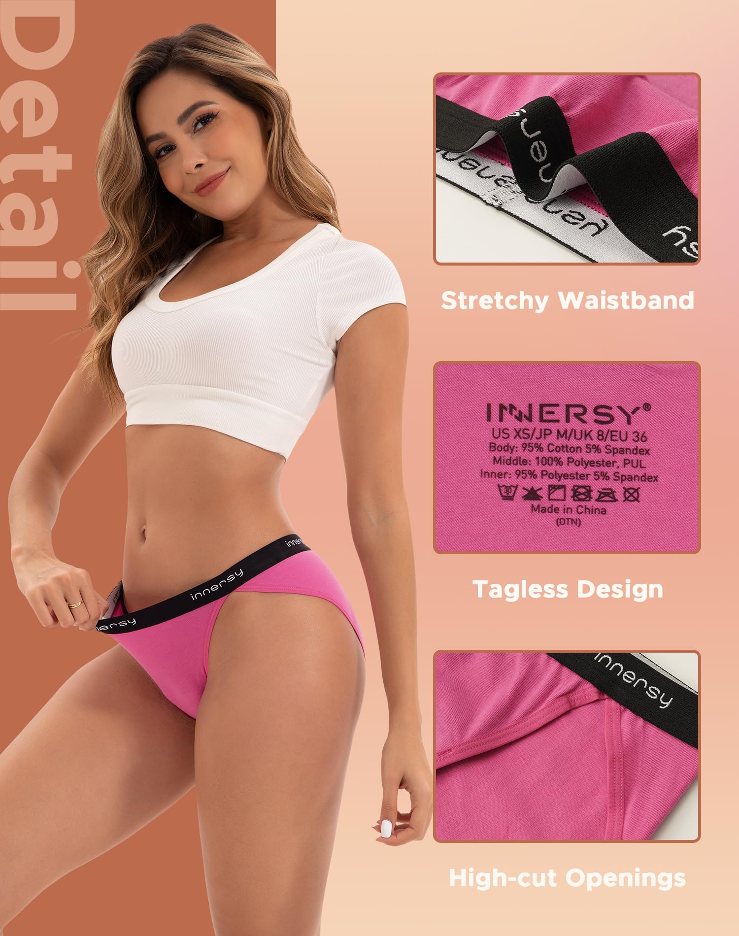 INNERSY Women's Bikini Period Underwear Cotton Menstrual Leakproof Panties 3-Pack: Sunset Forest XX-Large