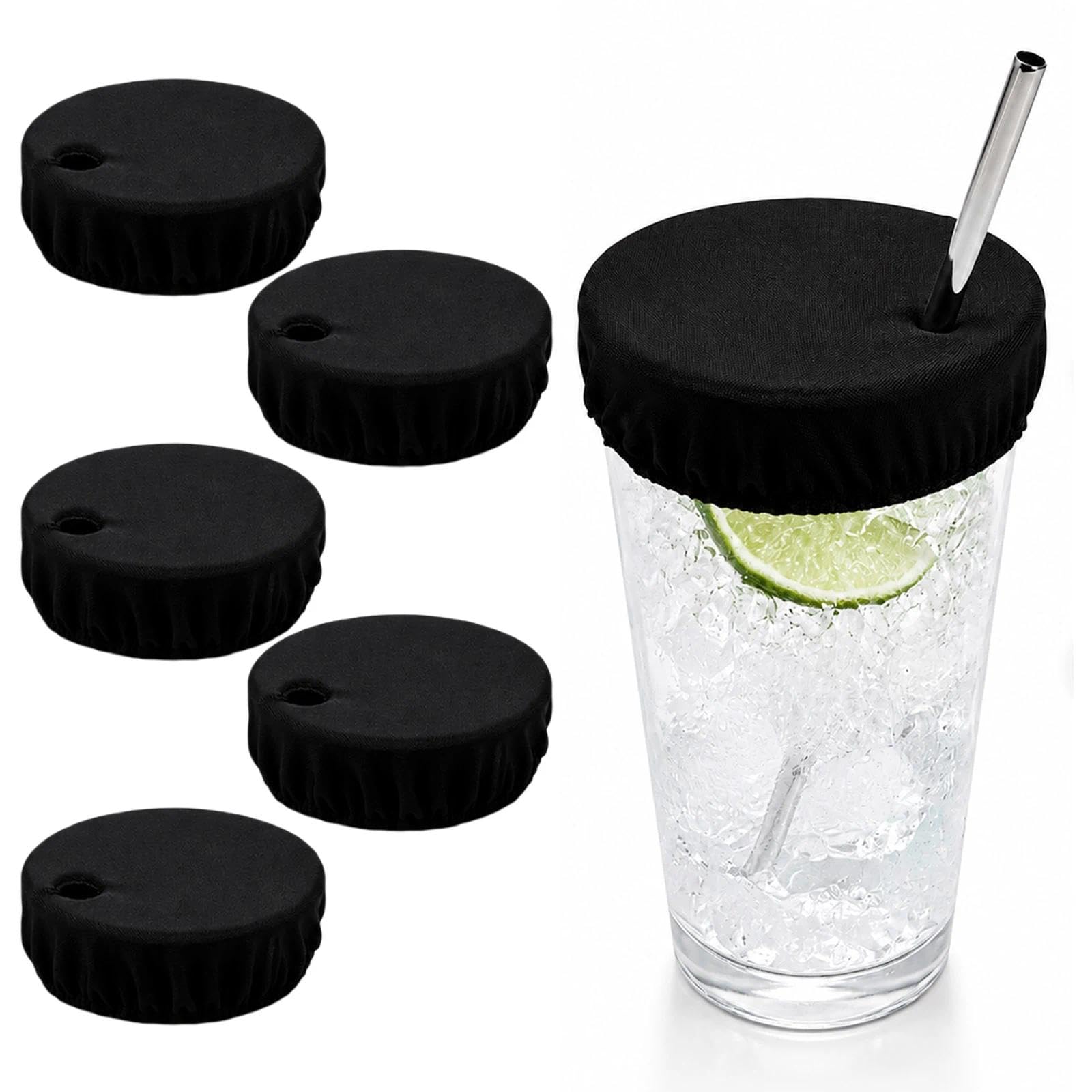 5 Pack Anti Spike Drink Covers, Scrunchie Drink Covers with Straw Hole, Reusable Washable Elastic Fabric Drink Protectors for Women, Bars, Clubs, Parties & Outdoor Events