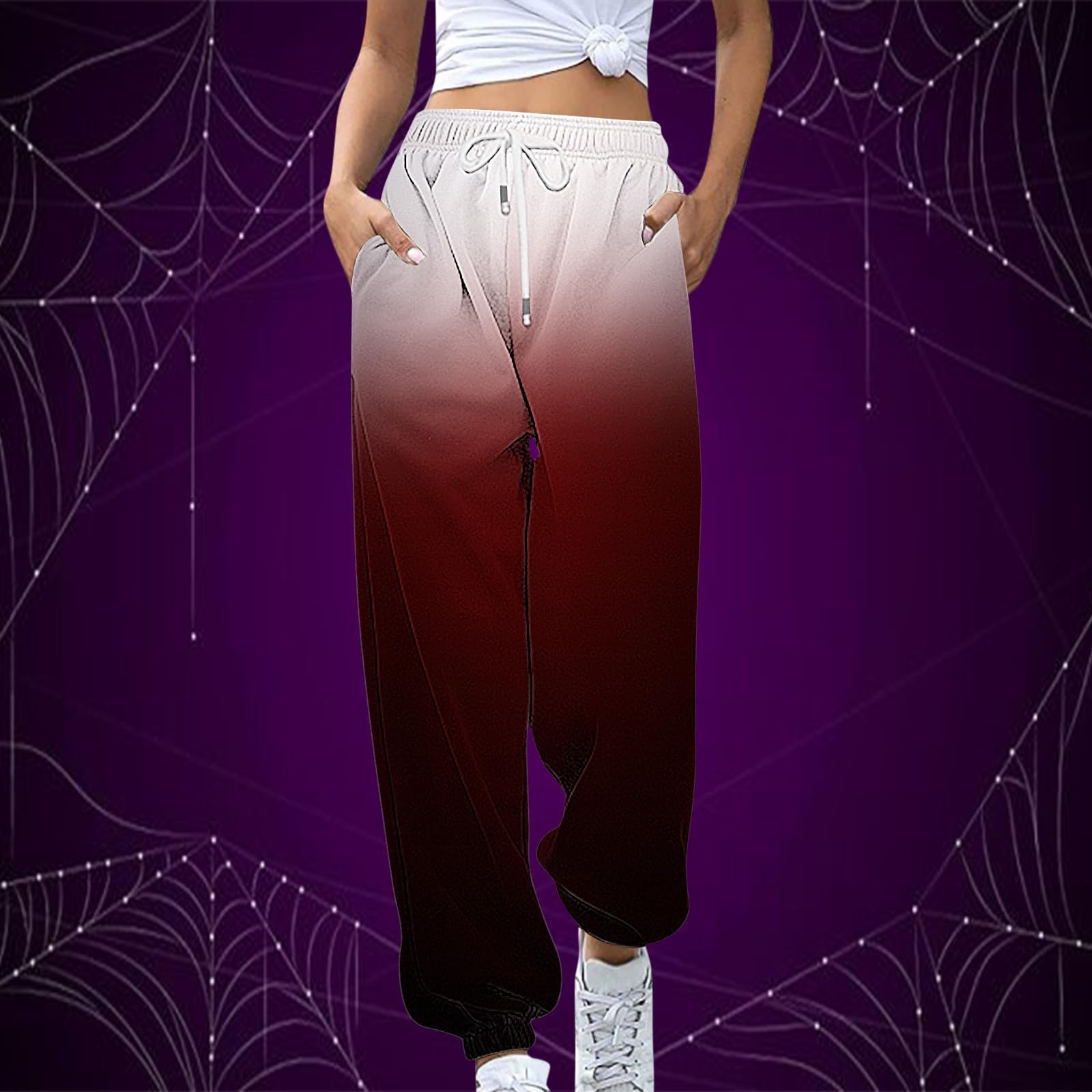 Sweatpants for Women Casual Running Pants High Waist Cinch Bottom Joggers Pockets Loose Fit Trousers Gym Activewear Red