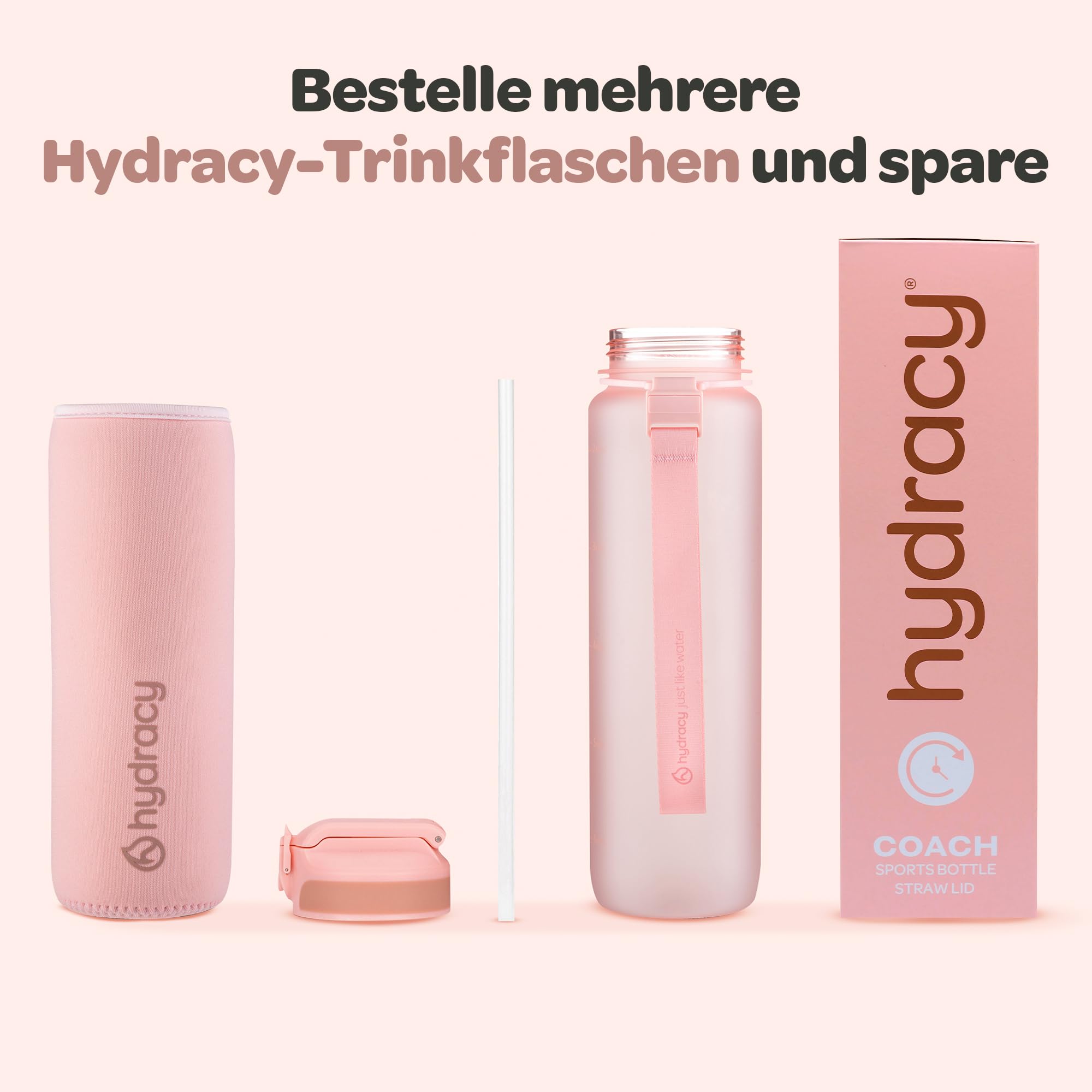 Hydracy Trinkflasche mit Strohhalm und Zeitmarkierung - 1L Wasserflasche - BPA-freie Trinkflasche - Auslaufsichere Sportflasche - Kondensationsfrei für Sport und Outdoor