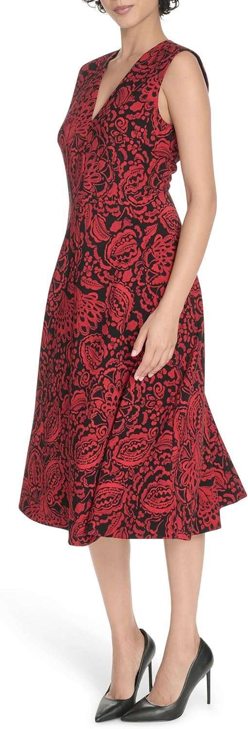 Tommy Hilfiger Womens Sleeveless V-Neck A-line Midi Dress - Image 3