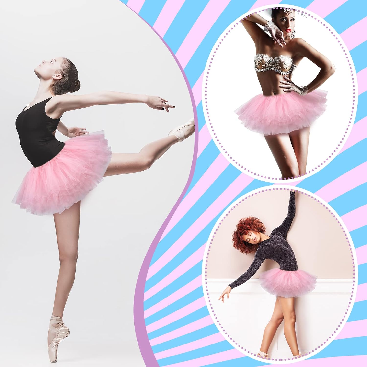 Zhanmai Tutu Skirt Women Adult Classic Elastic 5 Layered Short Tulle Skirt 80's Dance Costume for Lady