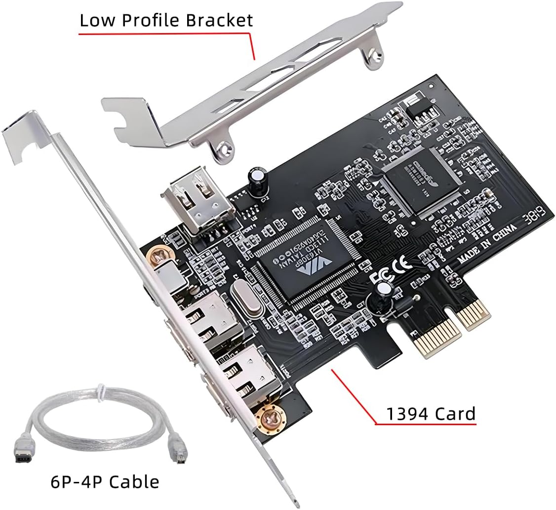 Card PCI-E 1X 4X 16X to Firewire 400 Capture Card IEEE 1394a PCI Express 4 Ports Card 6Pin and 4Pin IEEE-1394 400Mbps Adapter for Windows Mac Os Linux