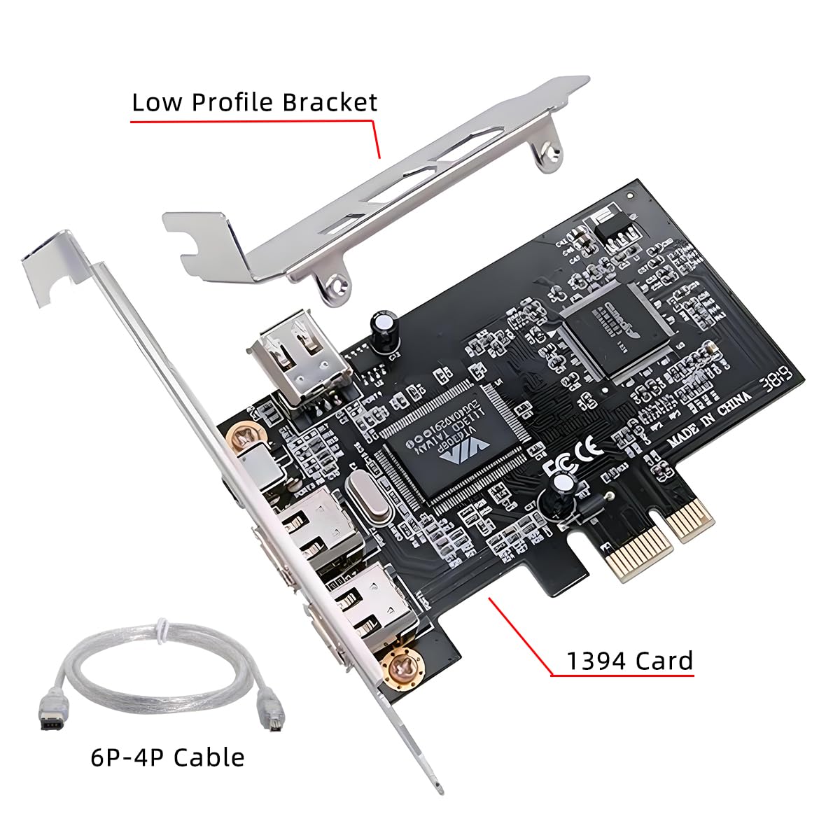 Carte PCI-E 1X 4X 16X vers Firewire 400, Carte de Capture IEEE 1394a PCI Express 4 Ports, Adaptateur IEEE-1394 400 Mbps 6 Broches et 4 Broches pour Windows, Mac OS et Linux