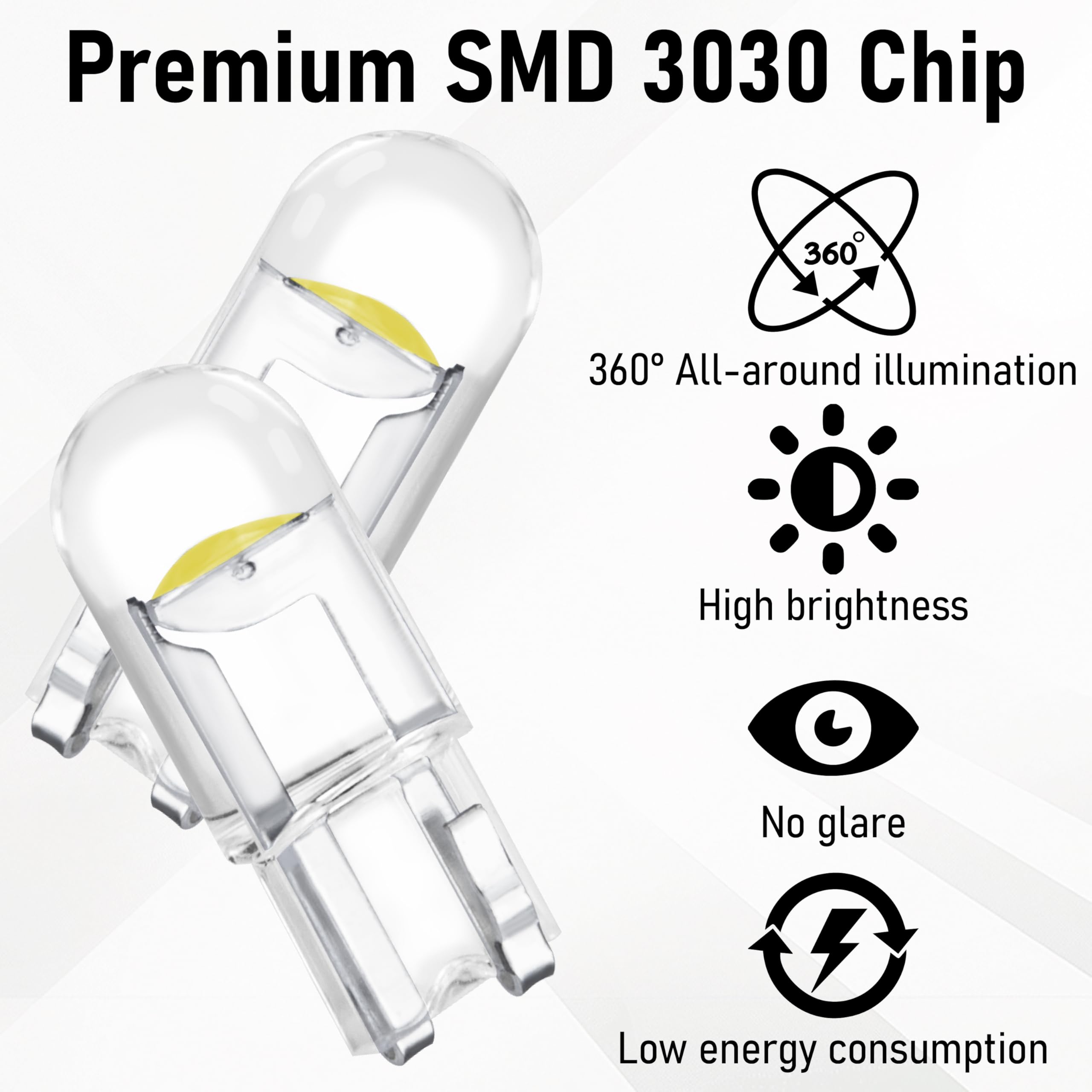 30 PCS Car 194 LED Bulbs 168 2825 W5W T10 Wedge COB LED Replacement Bulb 6000K License Plate — view 3