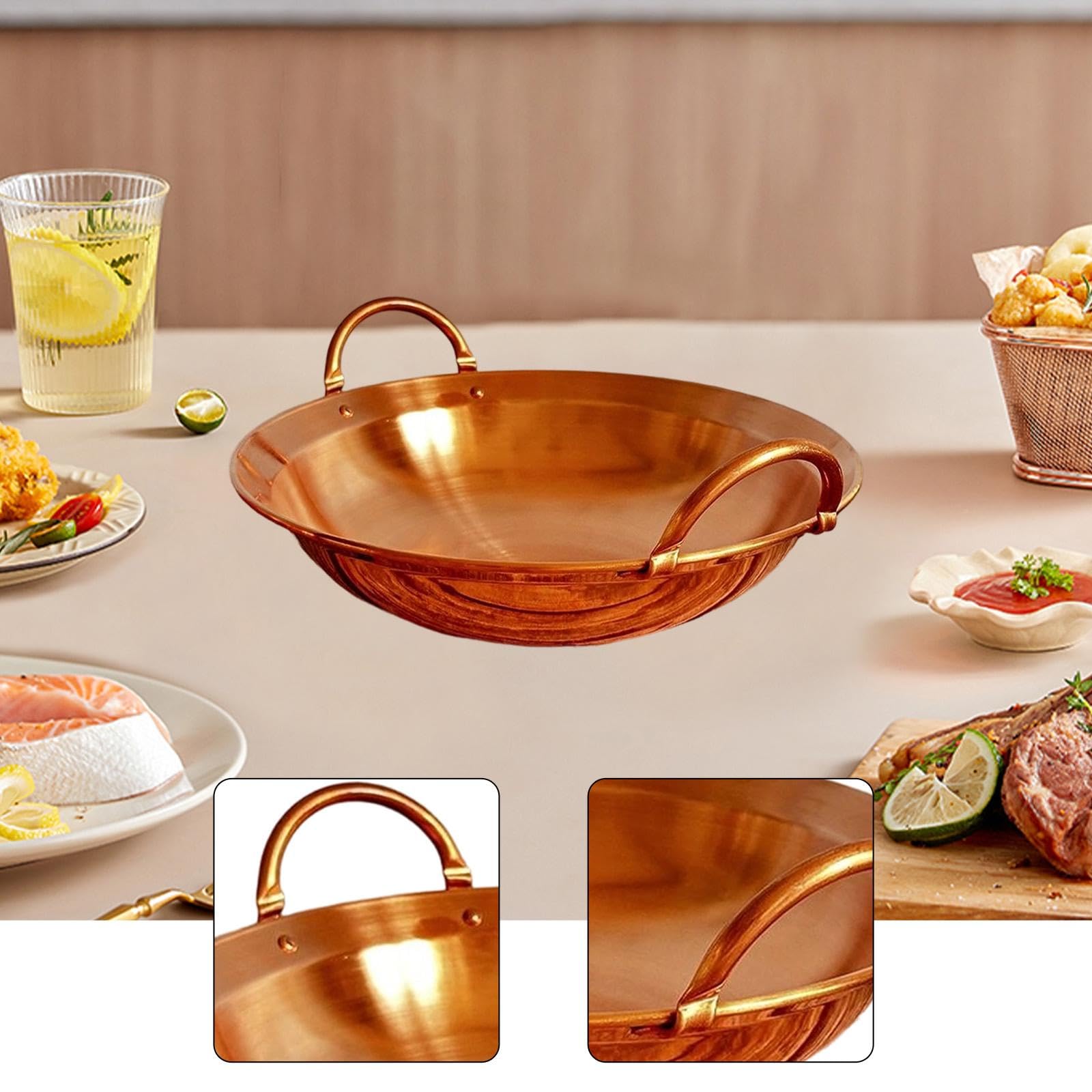 Kupfer Wok Kochgeschirr, Chinesisch, Leicht zu Reinigen, Vielseitiger Suppentopf/Wok für Partys, Restaurants, Camping, Großküchen, 24cm