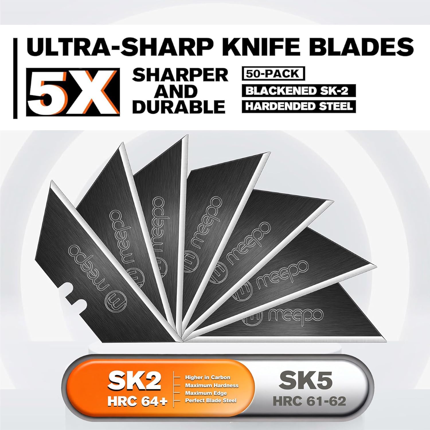 50-Pack Utility Knife Blades, Blackened SK-2 Razor Blades for Box Cutter Utility Knife, Never Rust Design, Extra Durable