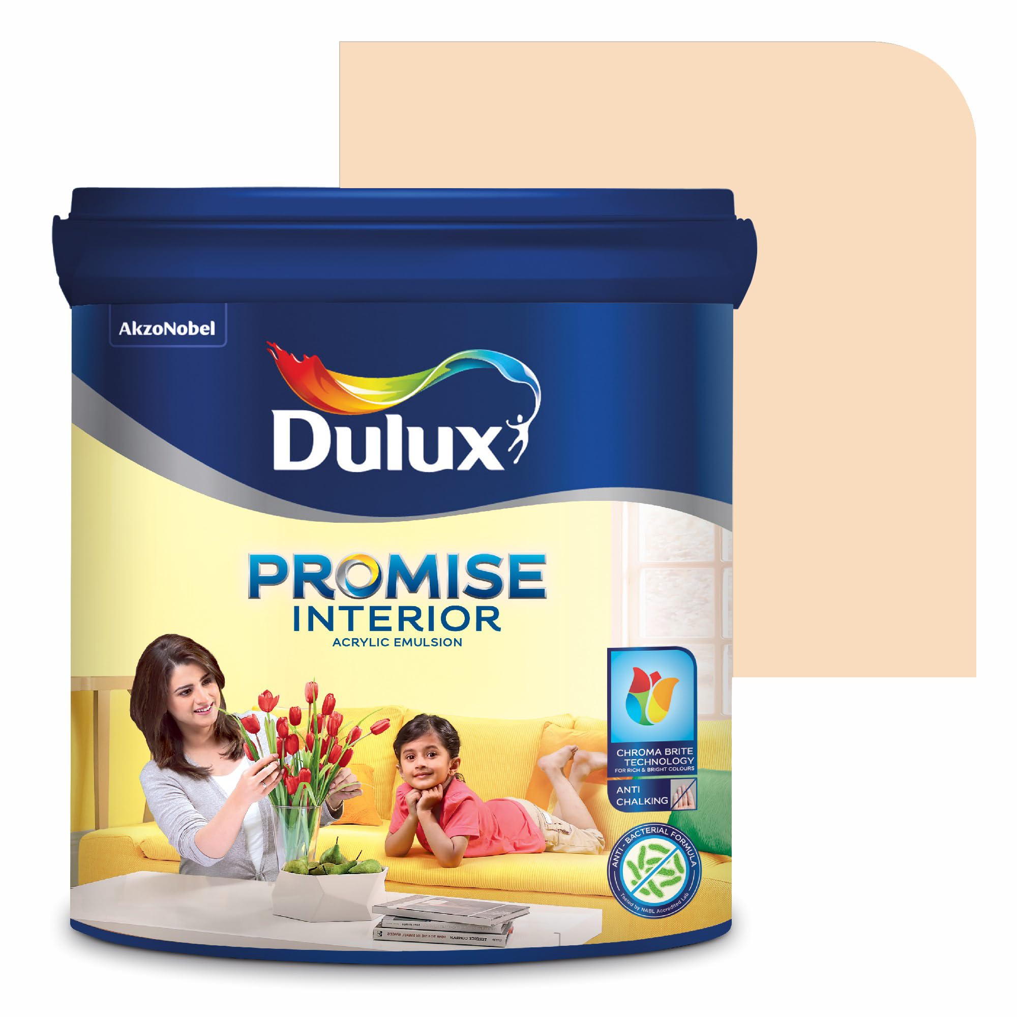 Dulux Promise Interior Emulsion Paint (4L, Peach Powder) | Wall paint with Chroma Brite Technology for brighter longer-lasting colors | Rich Finish | Anti-chalk | Water-based | 3-year warranty