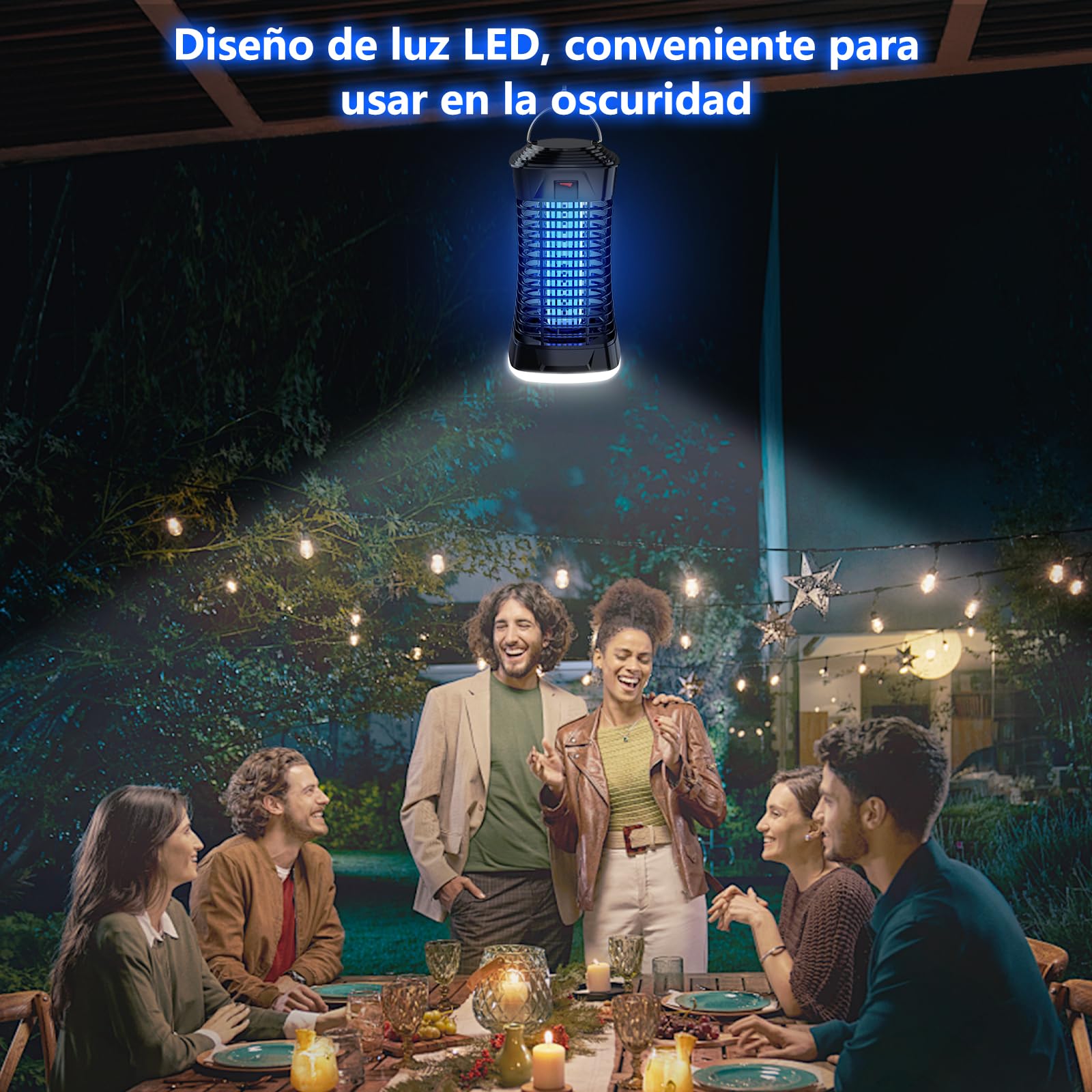 Loowoko Lampara Antimosquitos Exterior, Matamoscas Electrico Interior, 4200V Mata Mosquitos Electrico Exterior, Cable de 3m, Con luz en la parte inferior para camping, patio,dormitorio y sala de estar