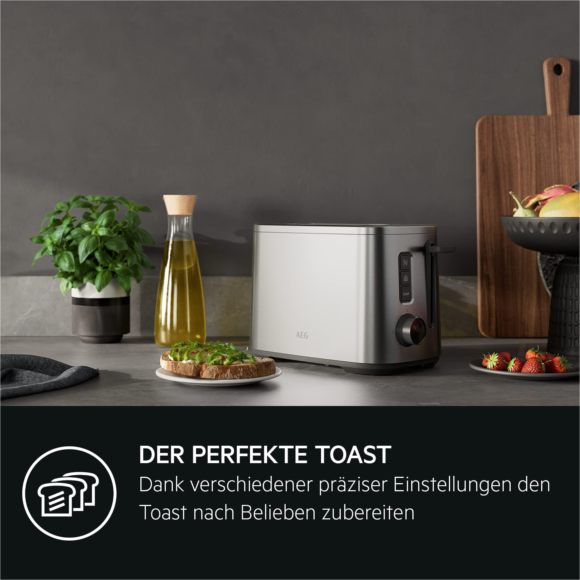 AEG T5-1-4ST Toster Deli 5/7 ustawień tostów/timer odliczania/przycisk zatrzymania, rozmrażania, podgrzewania/automatyczne centrowanie/obudowa Cool-Touch/szerokie szczeliny/szuflada na