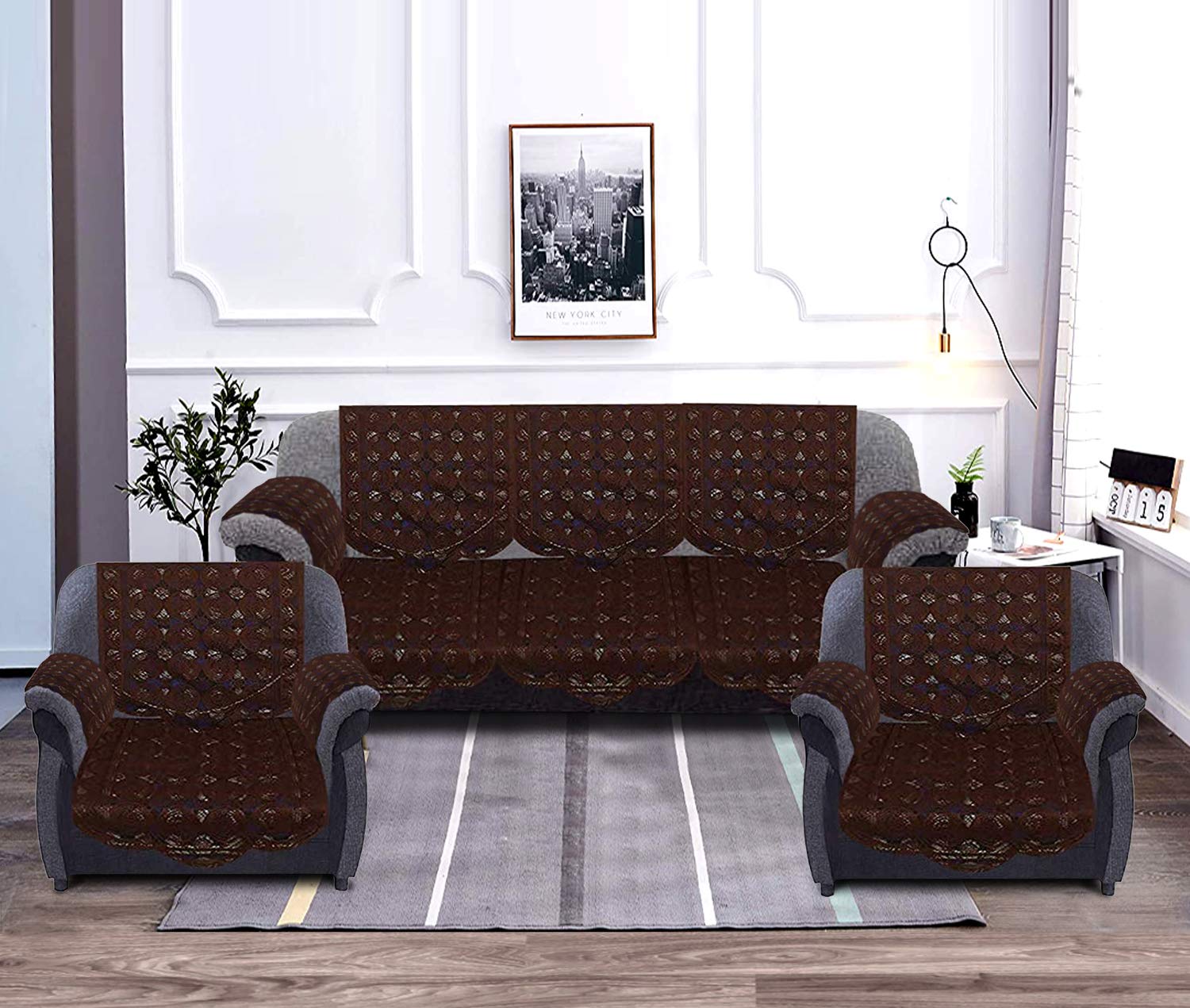 Kuber Industries Circle Design Cotton 5 Seater Sofa Cover with 6 Pieces Arms Cover Use Both Side, Living Room, Drawing Room, Bedroom, Guest Room (Set Of16, Brown)-KUBMART11947 (B08Q5FWQZ7) Amazon Price History, Amazon Price Tracker