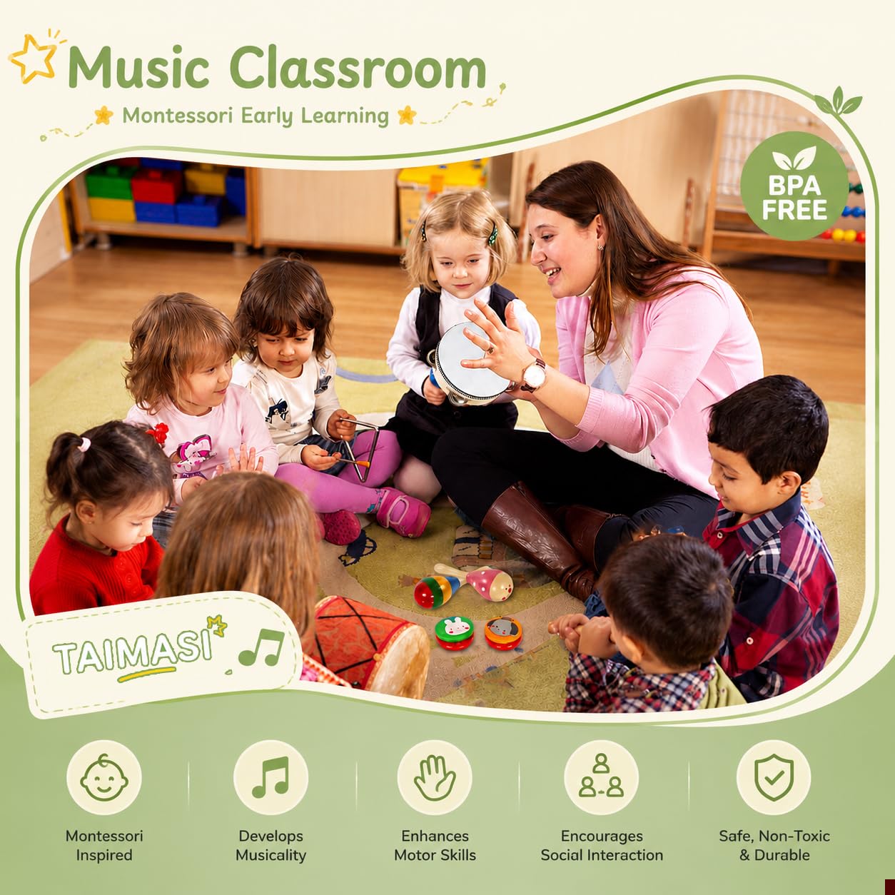 Kids Musical Instruments, 33Pcs 18 Types Wooden Percussion Instruments Tambourine Xylophone Toys for Kids Children, Preschool Education Early Learning Musical Toy for Boys and Girls — Amazon image 6